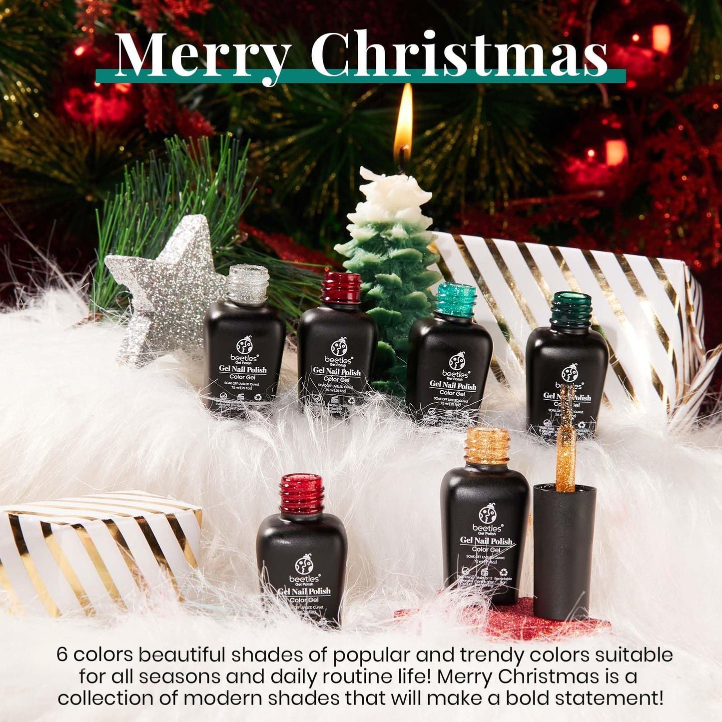 Beetles Valentines Gel Nail Polish, Red Sparkle Green Glitter Gold Silver Winter Gel Polish Dark Red Gel Polish Kits Soak Off Nail Lamp Uv LED Cured