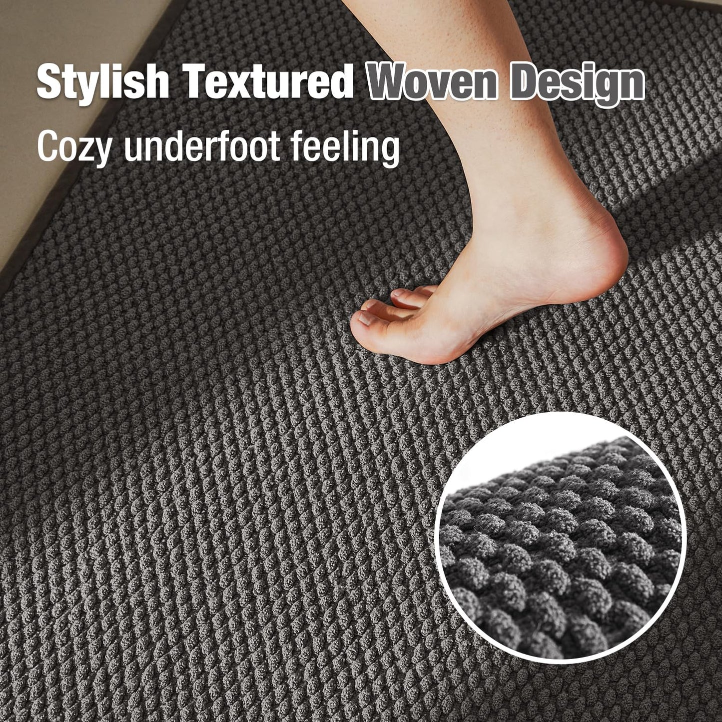 TYUU Bathroom Rugs Non Slip Washable, Super Absorbent Thin Bath Mat Small Quick Dry Low Pile Bathroom Rug, Dark Grey 16"x24"