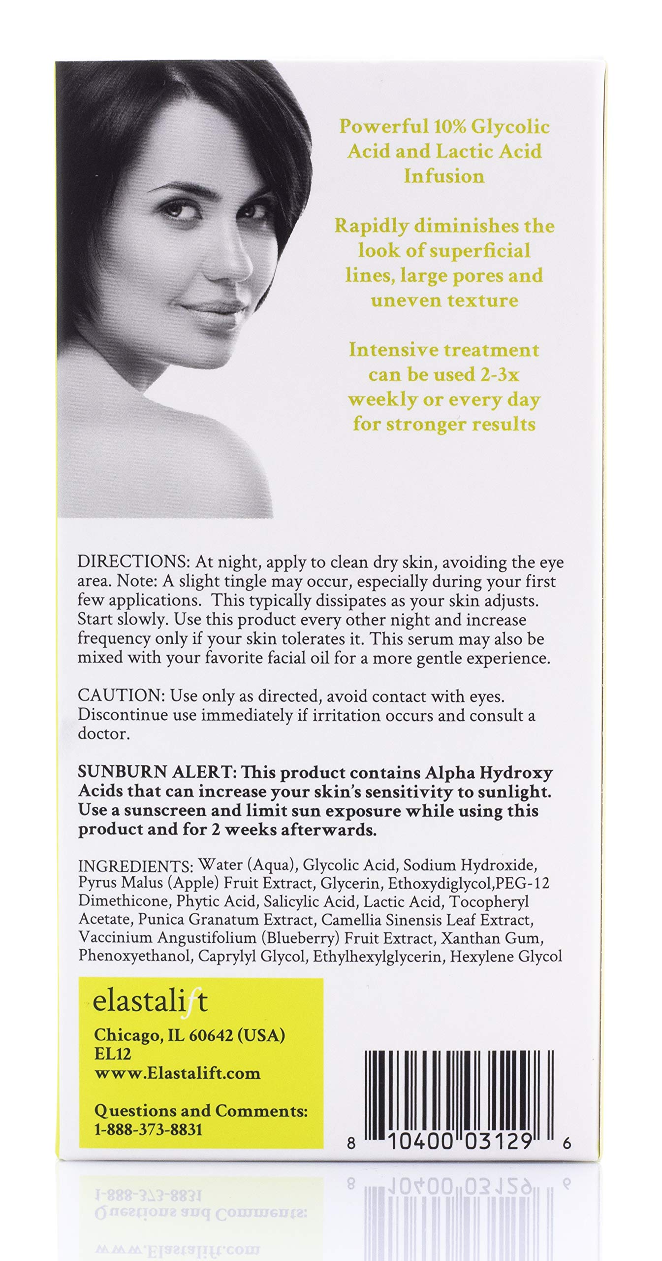 Elastalift Resurfacing Glycolic Acid Facial Peel Serum, Anti-Aging Dark Spot Corrector Facial Peel Reduces Enlarged Pores, Minimizes Fine Lines