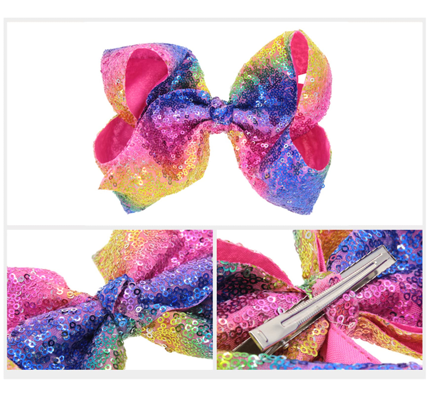 Xansema Hair Accessories: 8 Inches Sequin Alligator Barrettes for Women, Teens, and Girls (Rose)