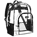 Masirs Heavy Duty Clear Backpack, Stadium Approved Transparent Design, Quick Access at Security Checkpoints, Adjustable Shoulder Straps, Dual Zippered Compartments & Mesh Side Pockets, (16"H x 11"W)