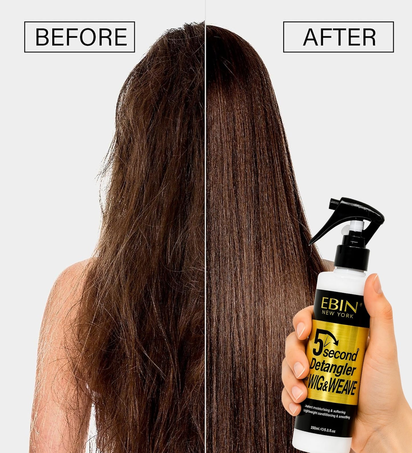 EBIN NEW YORK 5 Second Detangler - Moroccan Argan Oil Infused | Instant Moisture, Lightweight Conditioner | Softens, Smooths & Adds Shine | Wig