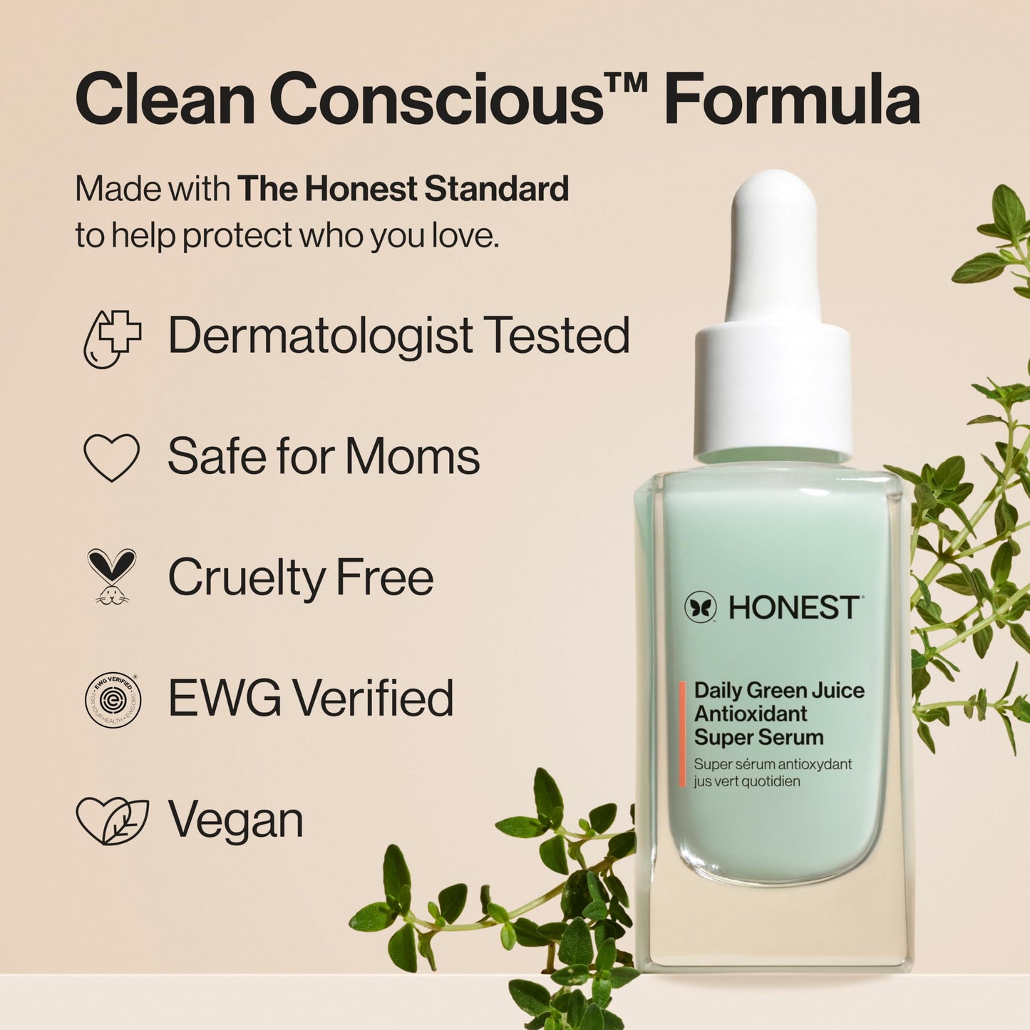 Honest Beauty Daily Green Juice Antioxidant Super Serum | Improves Skin Tone + Texture | Gentle for Sensitive Skin, Fragrance Free, Vegan | 1 fl oz