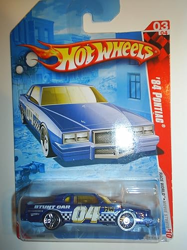 Hot Wheels 2010 '' '84 PONTIAC STUNT CAR" RACE WORLD - "MOVIE STUNTS" - 03 of 04 - 175/240 - Dark Blue - White Interior