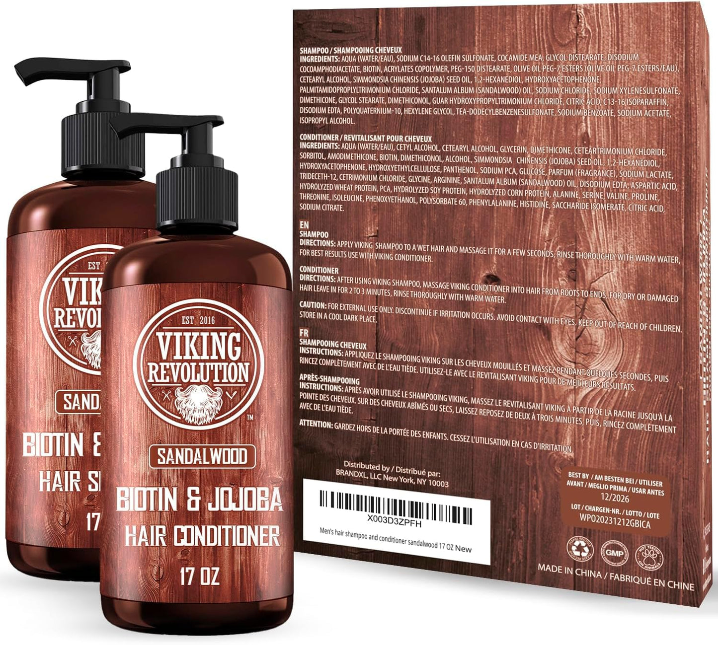 Viking Revolution Sandalwood Shampoo and Conditioner Set with Biotin and Jojoba Oil - Natural Hair Shampoo and Hair Conditioner for Men with Vitamin