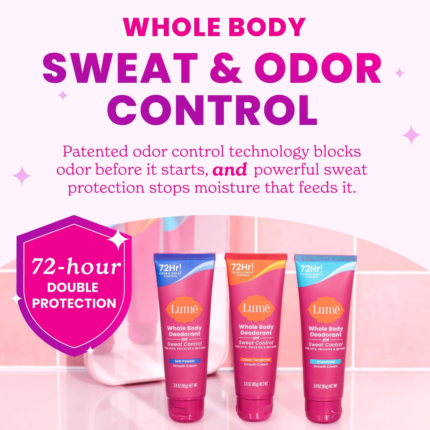 Lume Whole Body Deodorant Plus Sweat Control - Smooth Cream Tube - 72 Hour Odor And Sweat Control - Baking Soda Free, Skin Loving - 3.0 ounce (Pack Beauty and Personal Care Lume