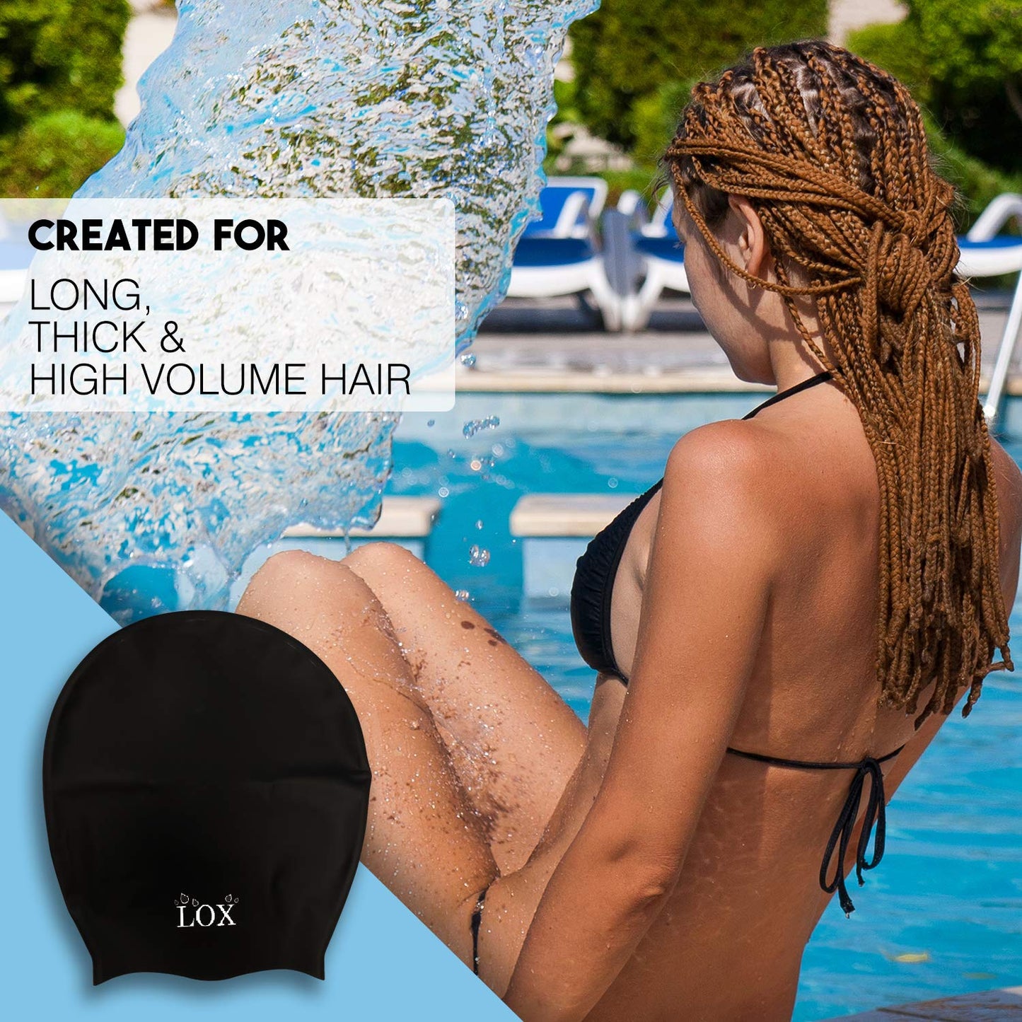 Extra Large Swim Cap for Very Long Hair, Silicone Shower Cap for Braids and Dreadlocks, Keeps Hair Dry While Swimming or Showering, Women and Men