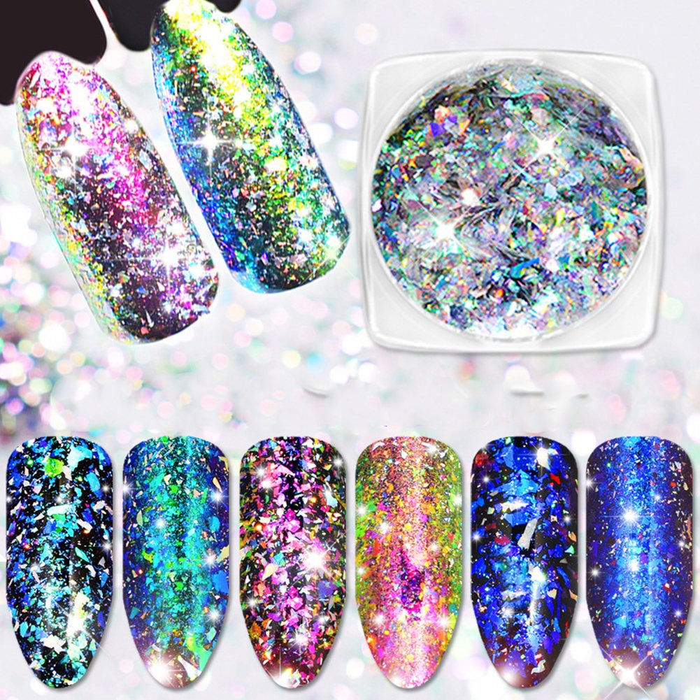 Mygitter Nail Art Chameleon Sequins Laser Glitter Holographic Flakes Paillette Galaxy Mirror Powder 3 Boxes Beauty & Personal Care Mygitter