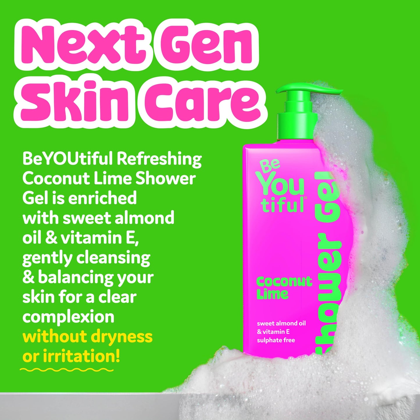 BeYoutiful Coconut Lime Body Wash Soap for Teens and KIds, Moisturizing Natural Ingredients for Sensitive Skin, Hydrating Shower Gel, Cruelty Free
