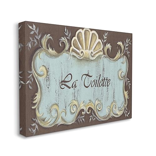 Stupell Industries La Toilette Aqua and Brown Scallop Shell Crest, Design by Bonnie Wrublesky Black Framed Wall Art, 24 x 30