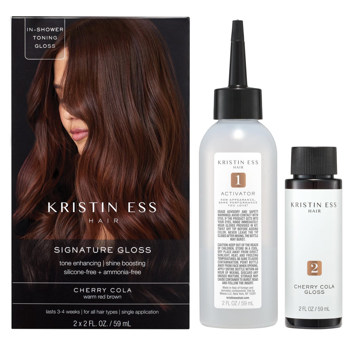Kristin Ess Hair Gloss in Cherry Cola Warm Red Brown - 4 Wk Semi Permanent Hair Dye Glaze - Color Depositing Conditioner & Brassy Toner for Vibrant