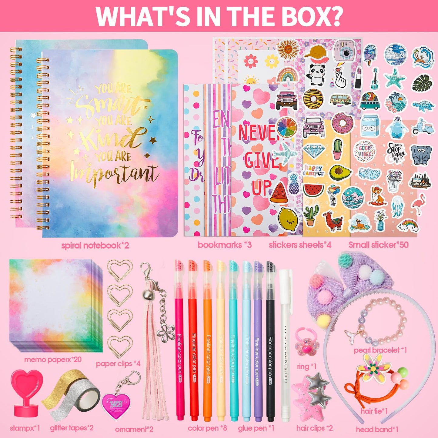 Girls DIY Diary 54-Pc Set – Stationery & Craft Kit with Stickers, Daily Supplies, Fun Gift for Ages 6–13, Birthday or Holiday Present