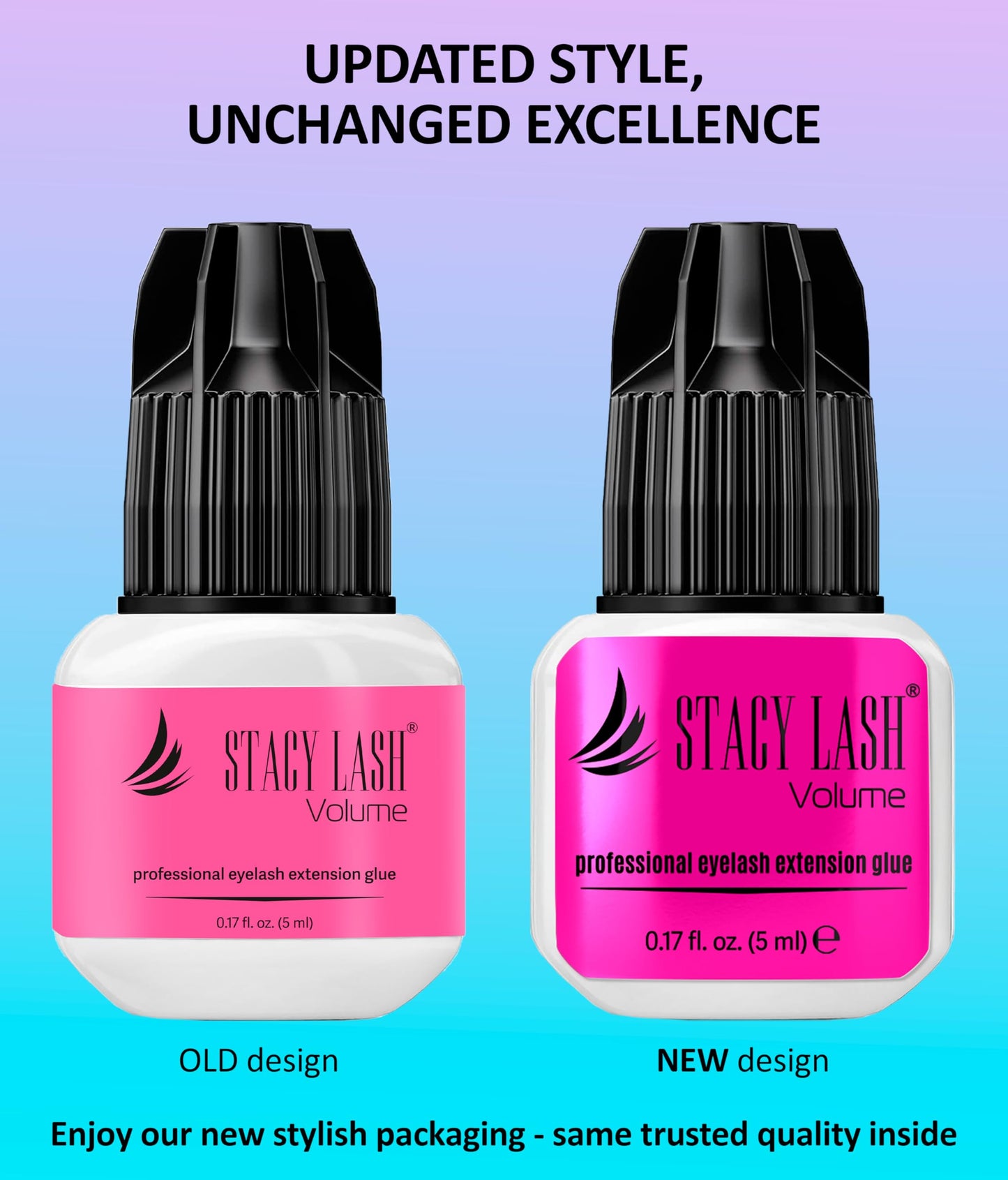STACY LASH Volume Eyelash Extension Glue 0.17fl.oz/5ml/3-4 Sec Drying Time/Retention 6 Weeks/Black Adhesive/Professional Supplies/Pegamento de