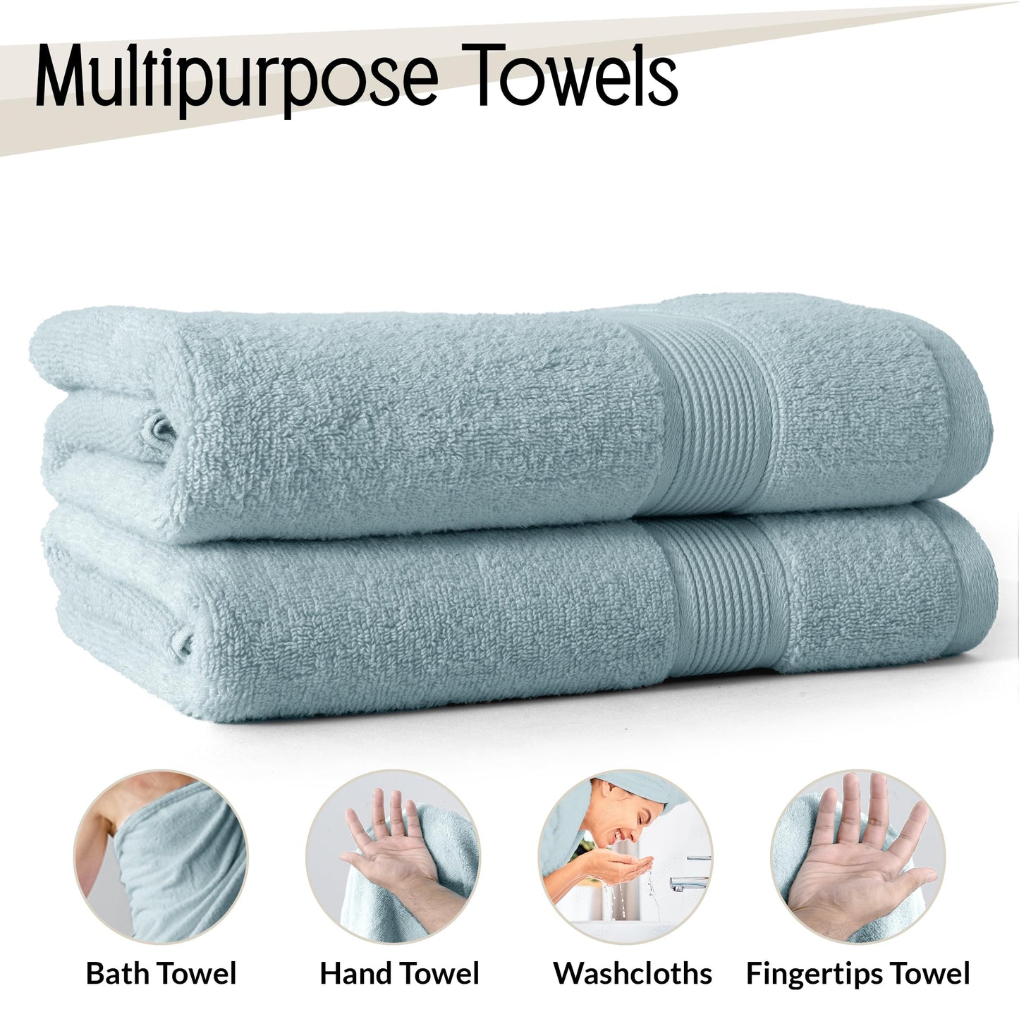 Lux Decor 6 Pack Bath Towel Set - 525 GSM 100% Cotton, Zero Twist Weave, Soft & Absorbent - 2 Bath Towels, 2 Hand Towels, 2 Washcloths, Bathroom…