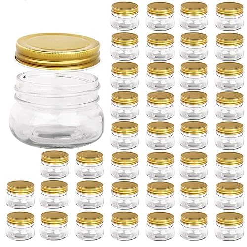 Encheng 5 oz Wide Mouth Mason Jars,Clear Glass Jars with Lids(Golden),Small Spice Jars for Herb,Jelly,Jams,Wedding Favors,Shower Favors,Baby…