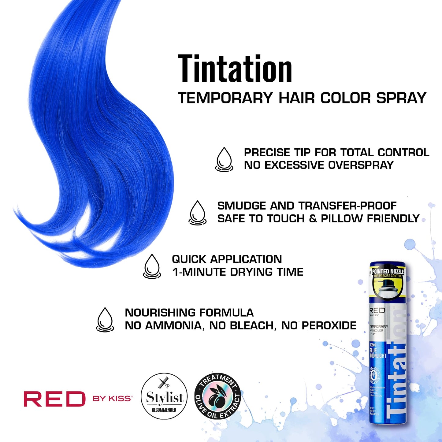 Red by Kiss Tintation Temporary Hair Color Spray 2.82oz, Quick-Dry & Smudge-Proof, Vivid Color Washable Hair Dye, Styling Spray Cosplay Halloween