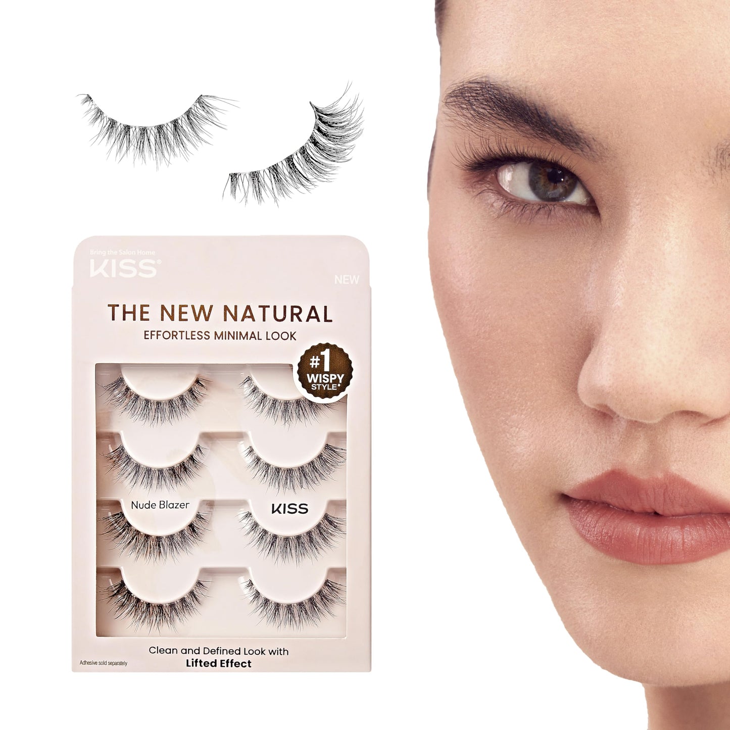KISS The New Natural, False Eyelashes, 'Nude Blazer', 12mm, Includes 4 Pairs Of Lashes, Easy to Apply, Reusable Lash Clusters