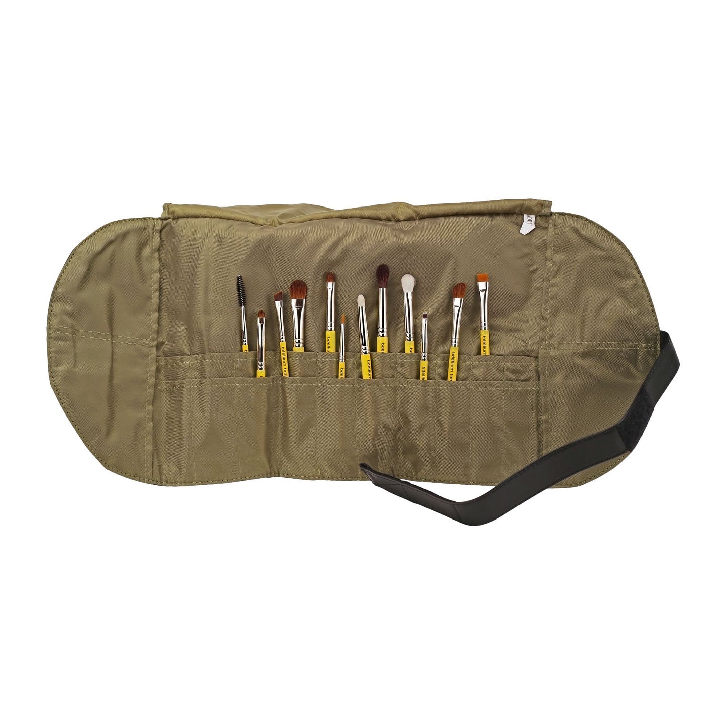 Bdellium Tools Professional Makeup Brush Travel Series - Eyes 12pc. Brush Set with Roll-Up Pouch