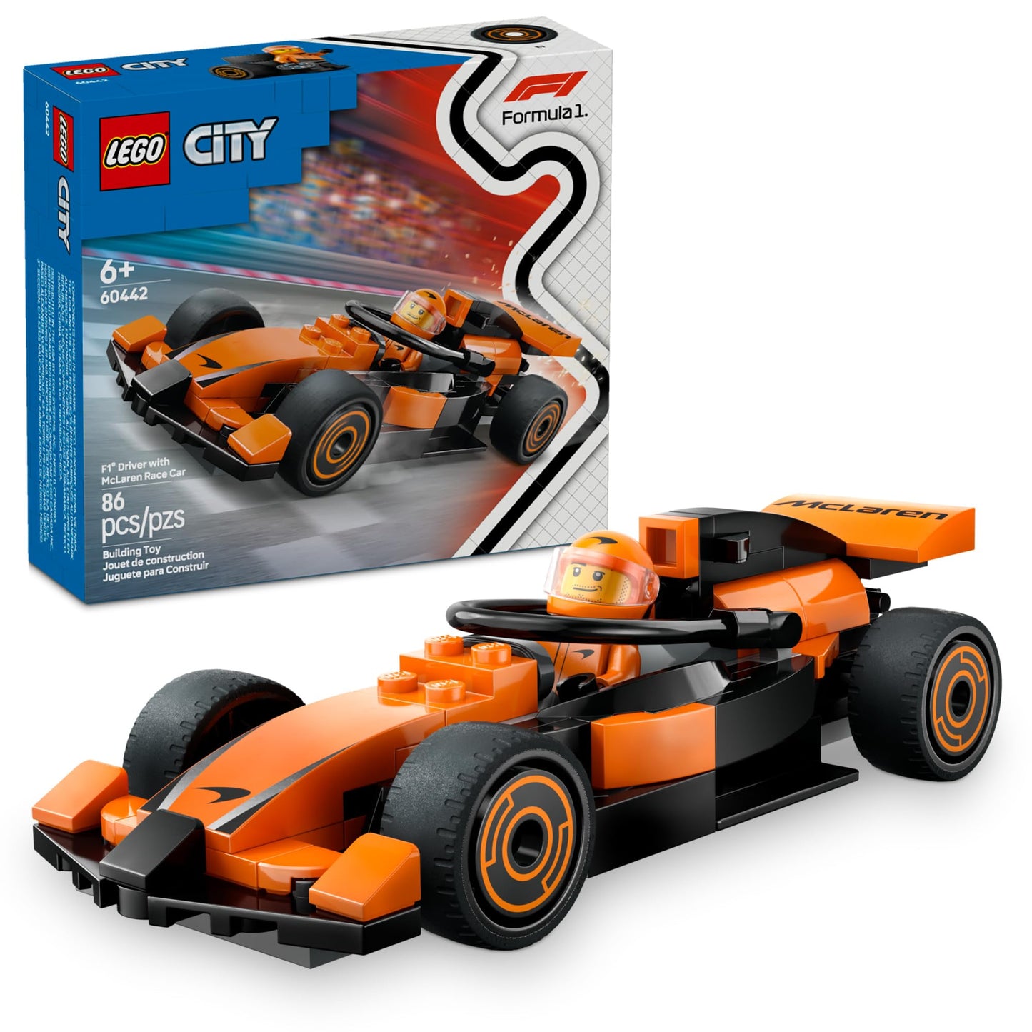LEGO City McLaren F1 Race Car 60442, Building Toy with Driver Minifigure, Collectible Model Car Gift for Kids, Boys & Girls Ages 6+