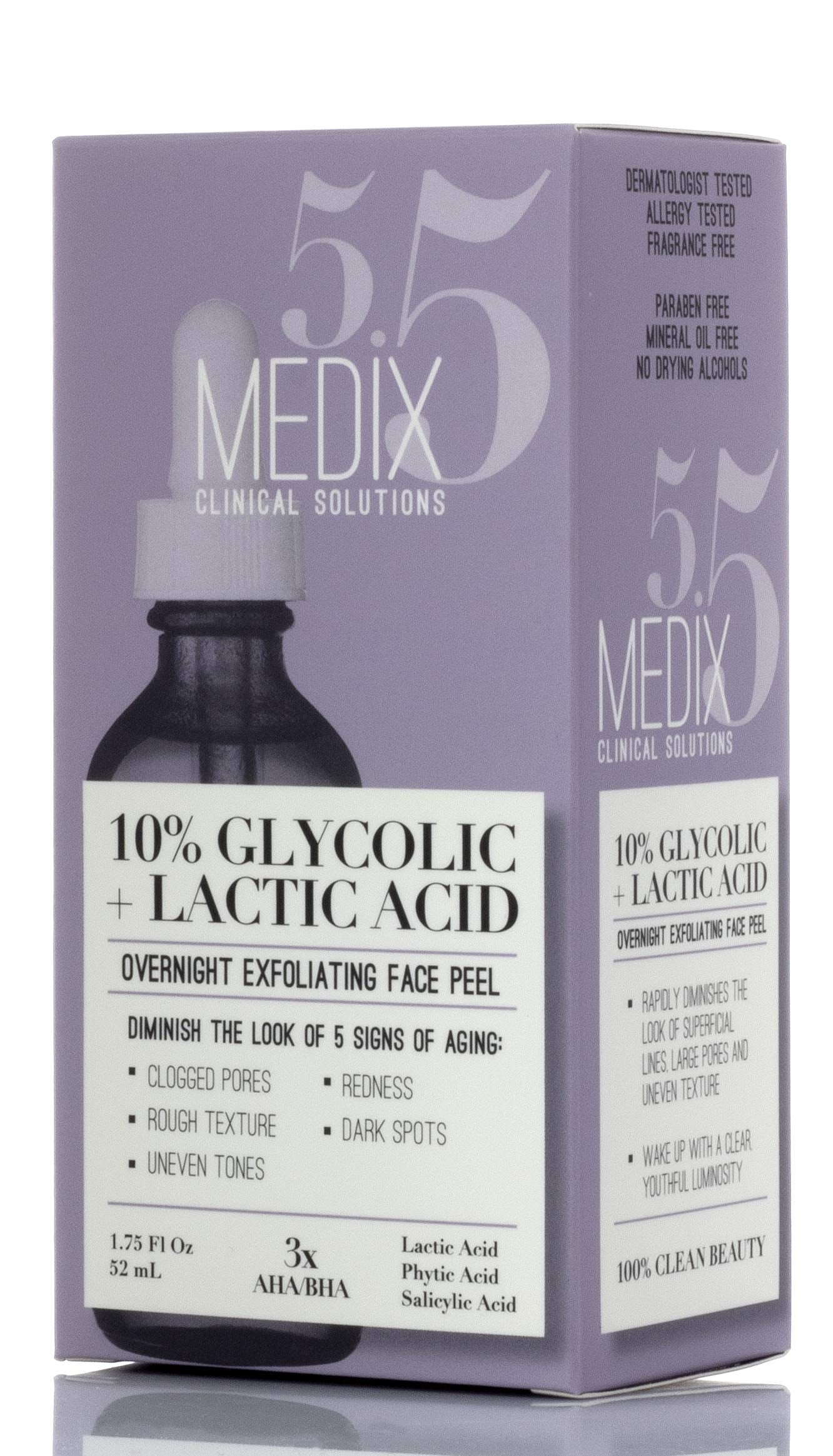 Medix 5.5 10% Glycolic Acid Face Peel Exfoliating Serum with Lactic Acid + Salicylic Acid, Gentle Skin Care Exfoliate Facial Peel Treatment Targets