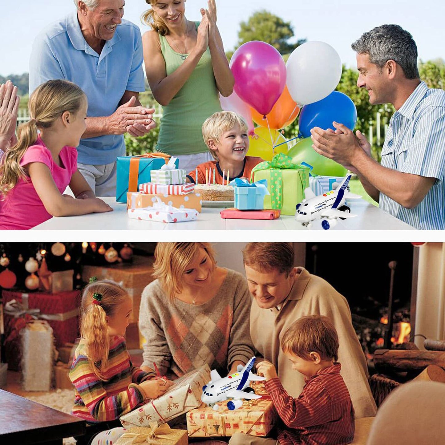 OCCAFY Airplane Toy for Toddlers – 1:200 Scale Friction Powered Plane with Flashing Lights & Sounds, Toy Vehicle for Boys & Girls