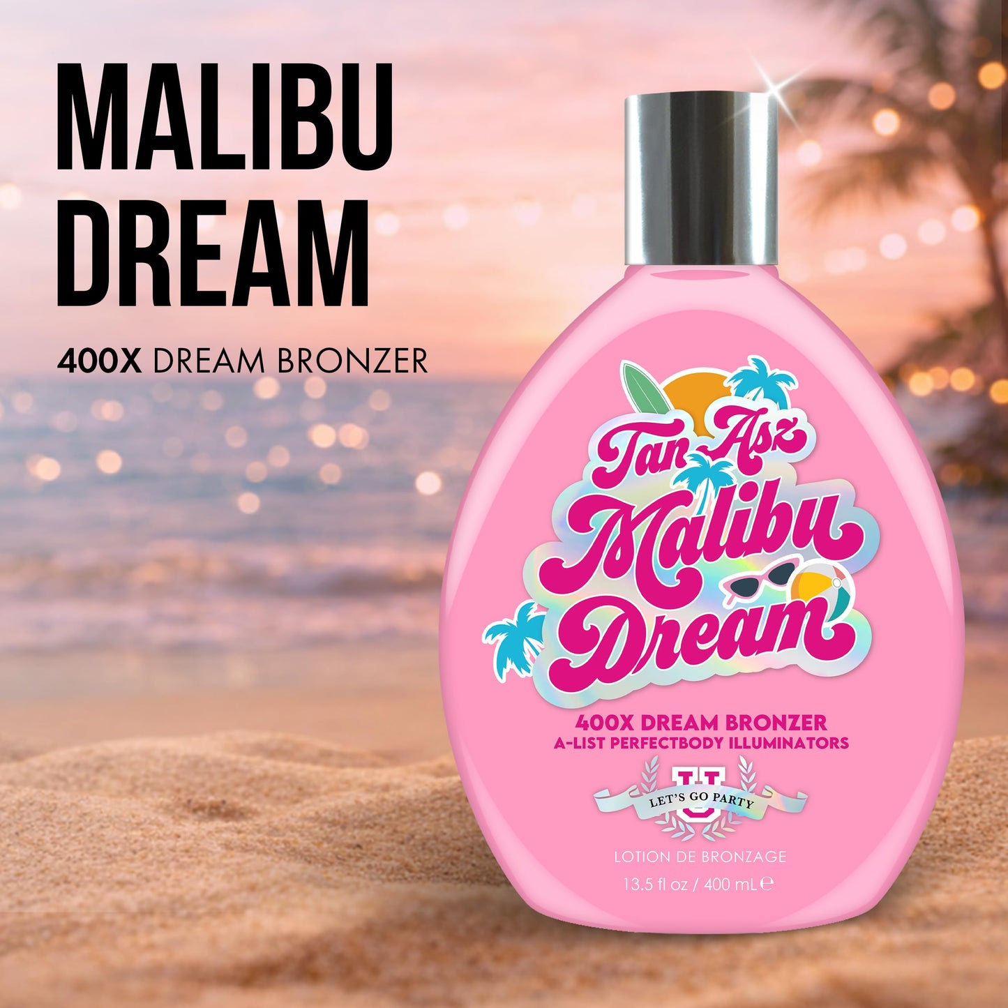 Tan Asz U Malibu Dream Tanning Lotion, 400X Dream Bronzer, A-List Perfectbody Illuminators with Hyaluronic Acid, Peptides & Marine Collagen, 13.5 Fl