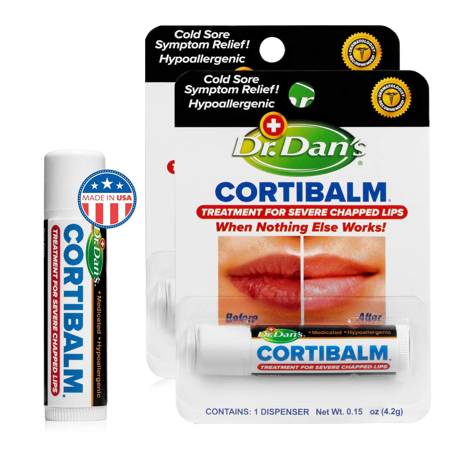 Dr. Dan's Cortibalm-2 Pack- for Dry Cracked Lips - Healing Lip Balm for Severely Chapped Lips - Designed for Men, Women and Children Beauty and Personal Care Dr. Dan's