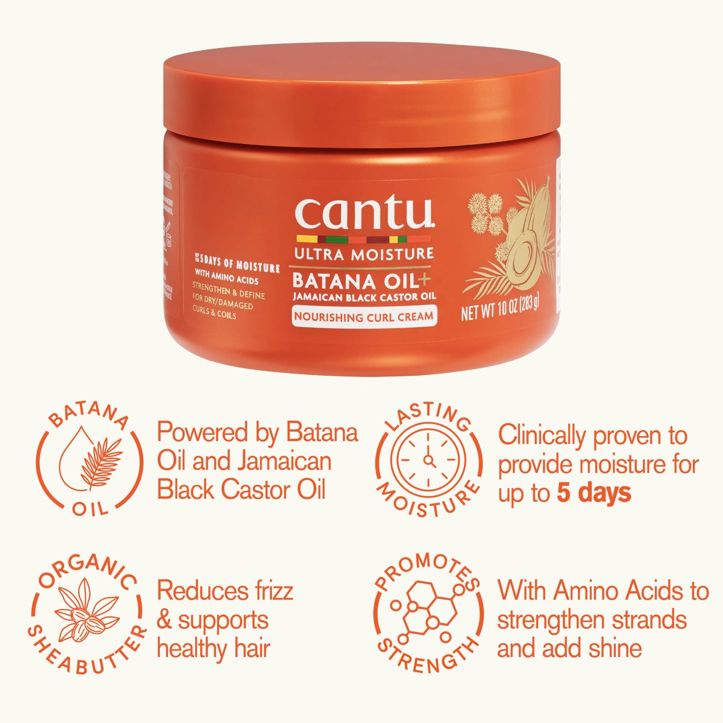 Cantu Ultra Moisture Nourishing Curling Cream with Batana Oil + Jamaican Black Castor Oil, 10 oz