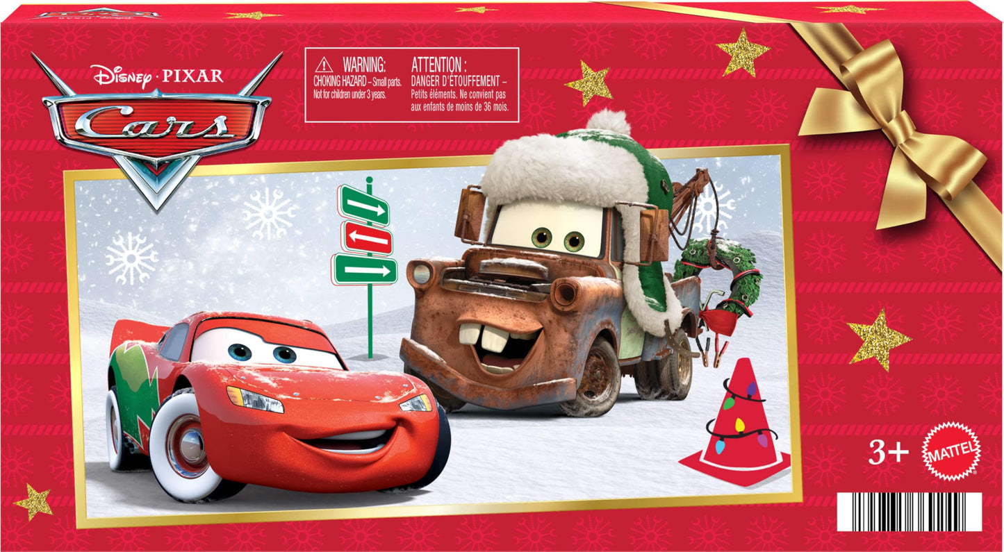 Mattel Disney and Pixar Cars Toy Multipack, Set of 5 Winter-Themed Vehicles Including a Holiday Hotshot Lightning McQueen & 2 Plastic Accessories