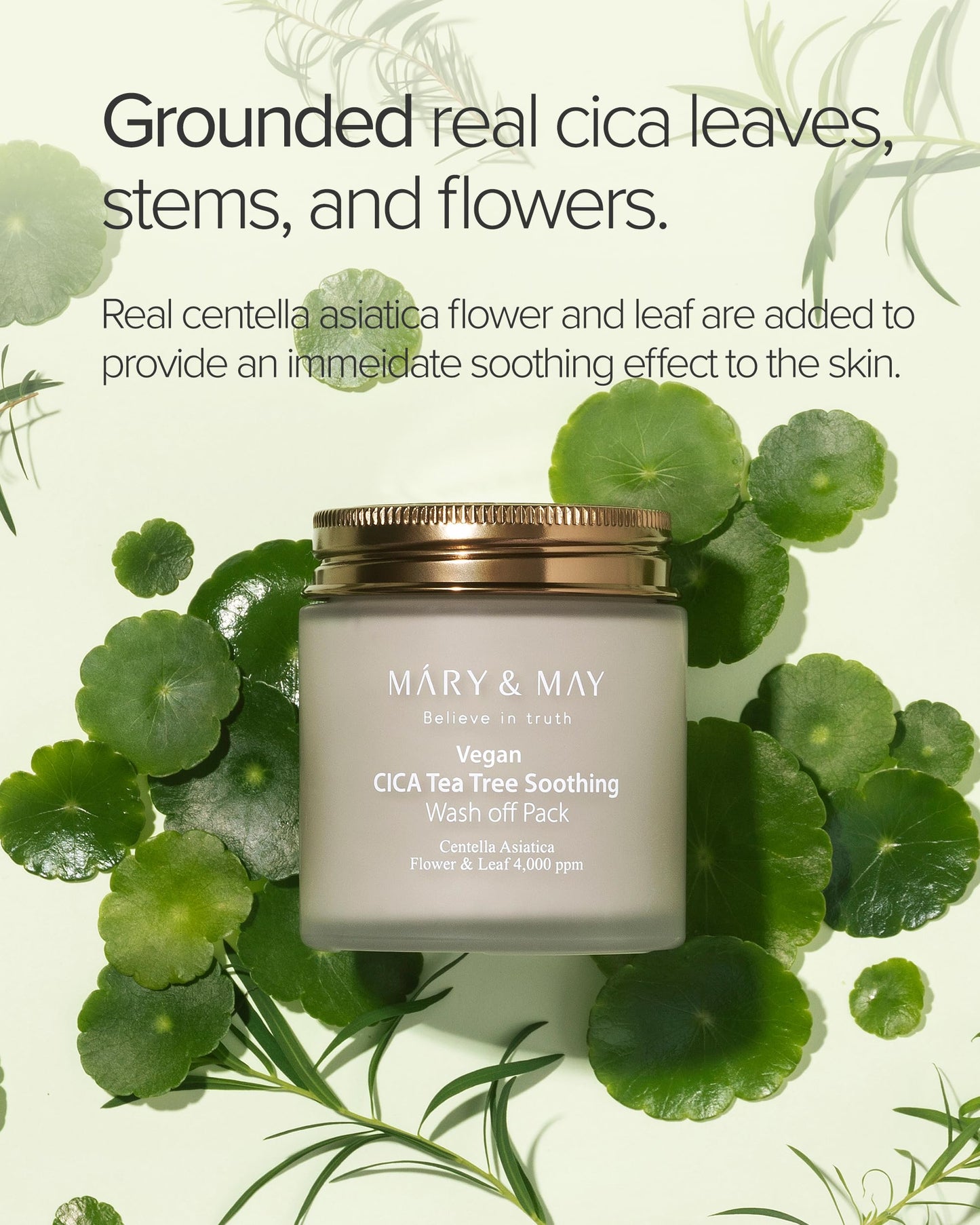 Mary&May Vegan Cica Tea Tree Soothing Wash Off Pack - Natural Centella Clay Mask for Sensitive Skin, Relieves Irritation, Cleanses Pores