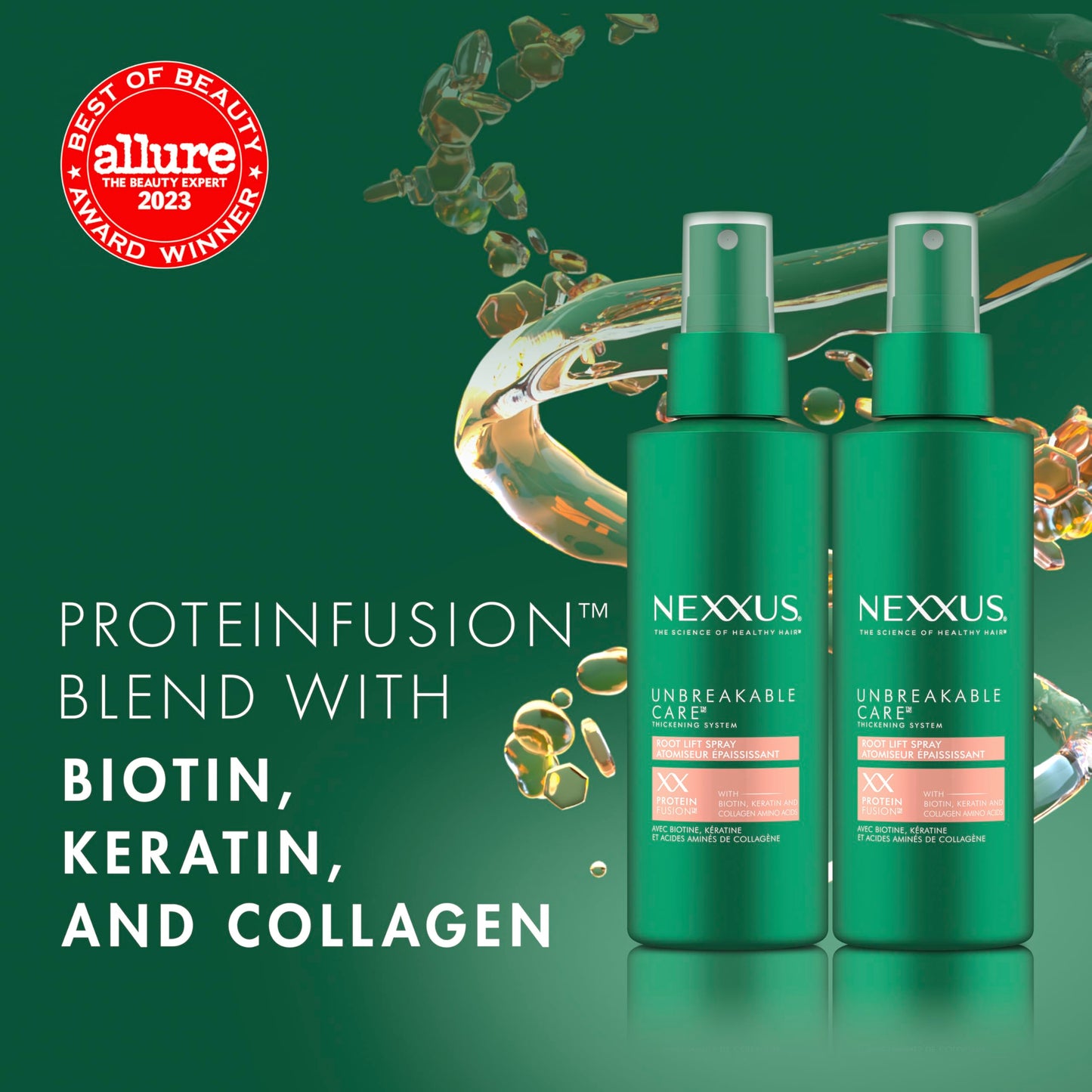 Nexxus Root Lift Thickening Spray Unbreakable Care with ProteinFusion Blend of Biotin, Keratin & Collagen Amino Acids, 6 oz