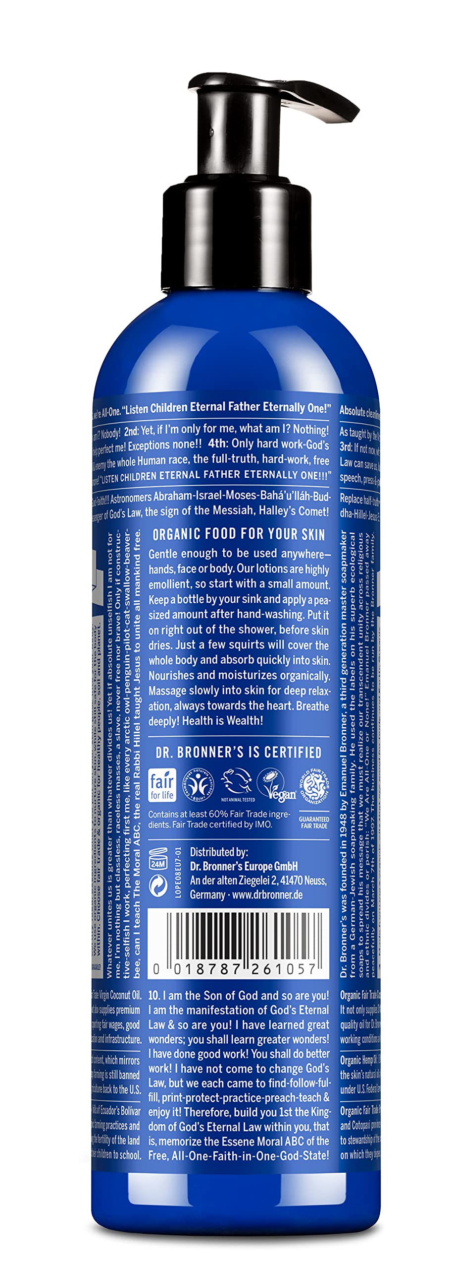 Dr Bronner's Organic Peppermint Hand and Body Lotion, Made with Organic Oils, Used for Face and Body, Certified Fair Trade & Vegan Friendly, 236ml Beauty & Personal Care Dr. Bronner's