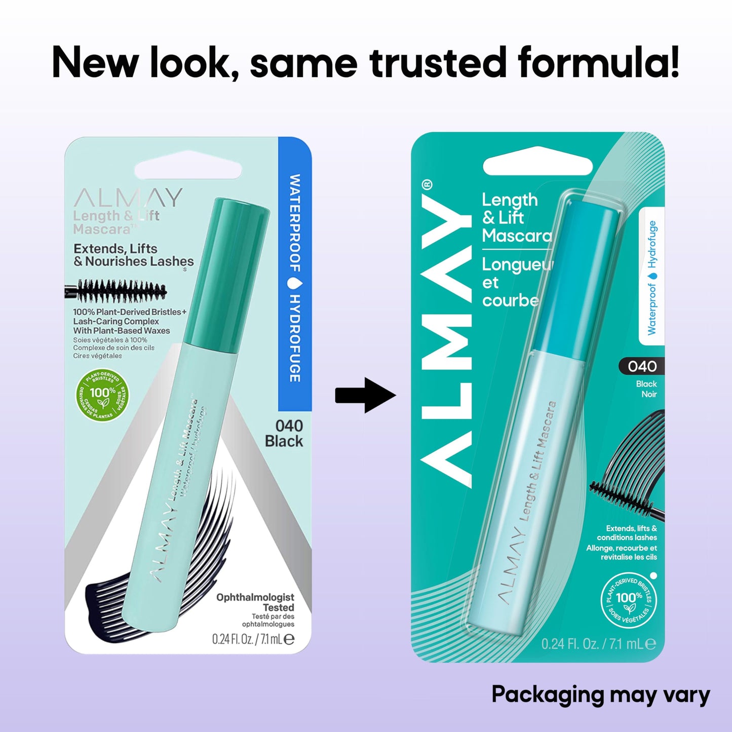 Almay Lengthening Mascara, Volume & Lift, Eye Makeup, Hypoallergenic and-Fragrance Free, 040 Waterproof Black, 0.24 fl oz.