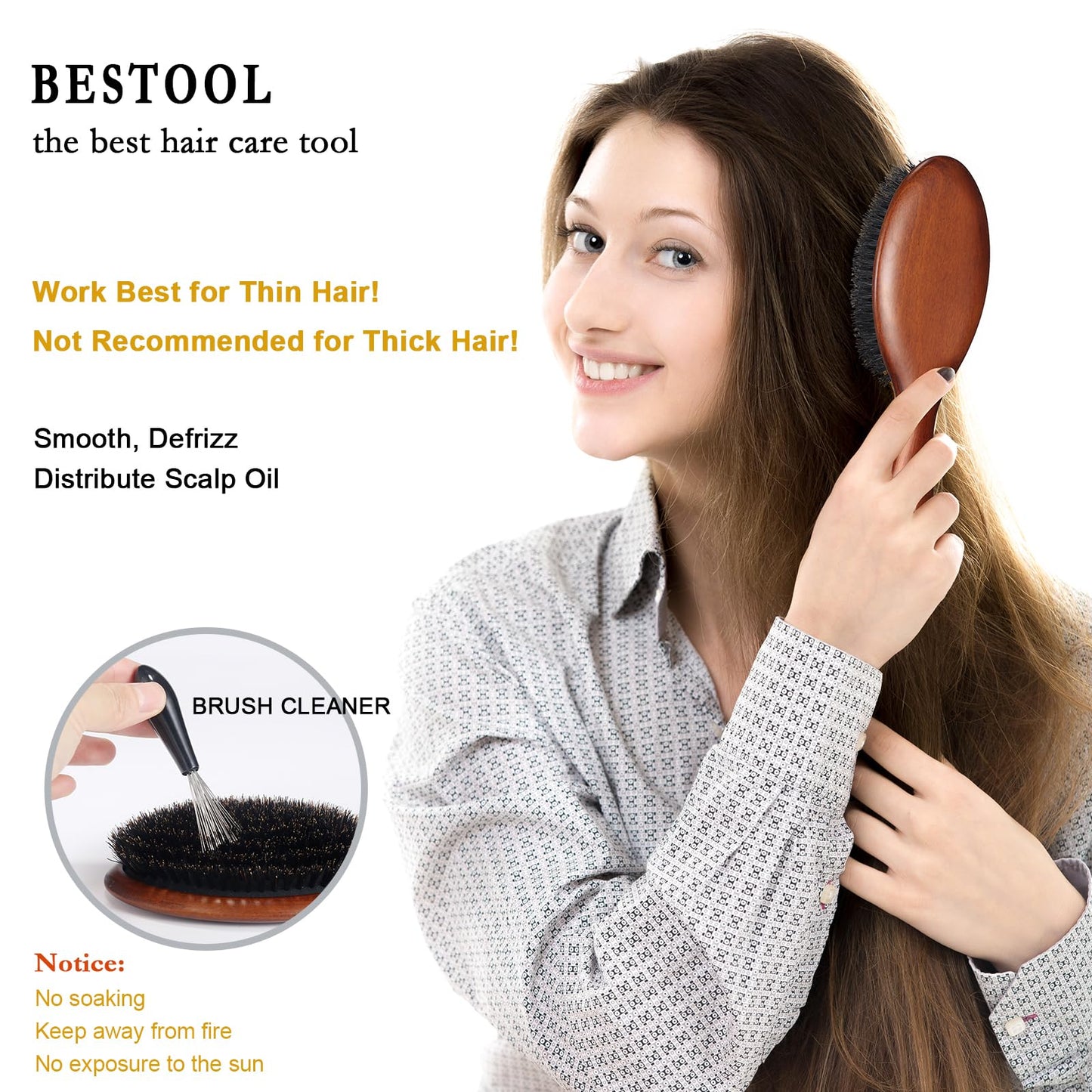 BESTOOL Hair Brush, Boar Bristle Hair Brushes for Women Men Kids, Boar Bristle Brush for Hair Smoothing, Everyday Brush Enhances Shine & Health Beauty and Personal Care BESTOOL