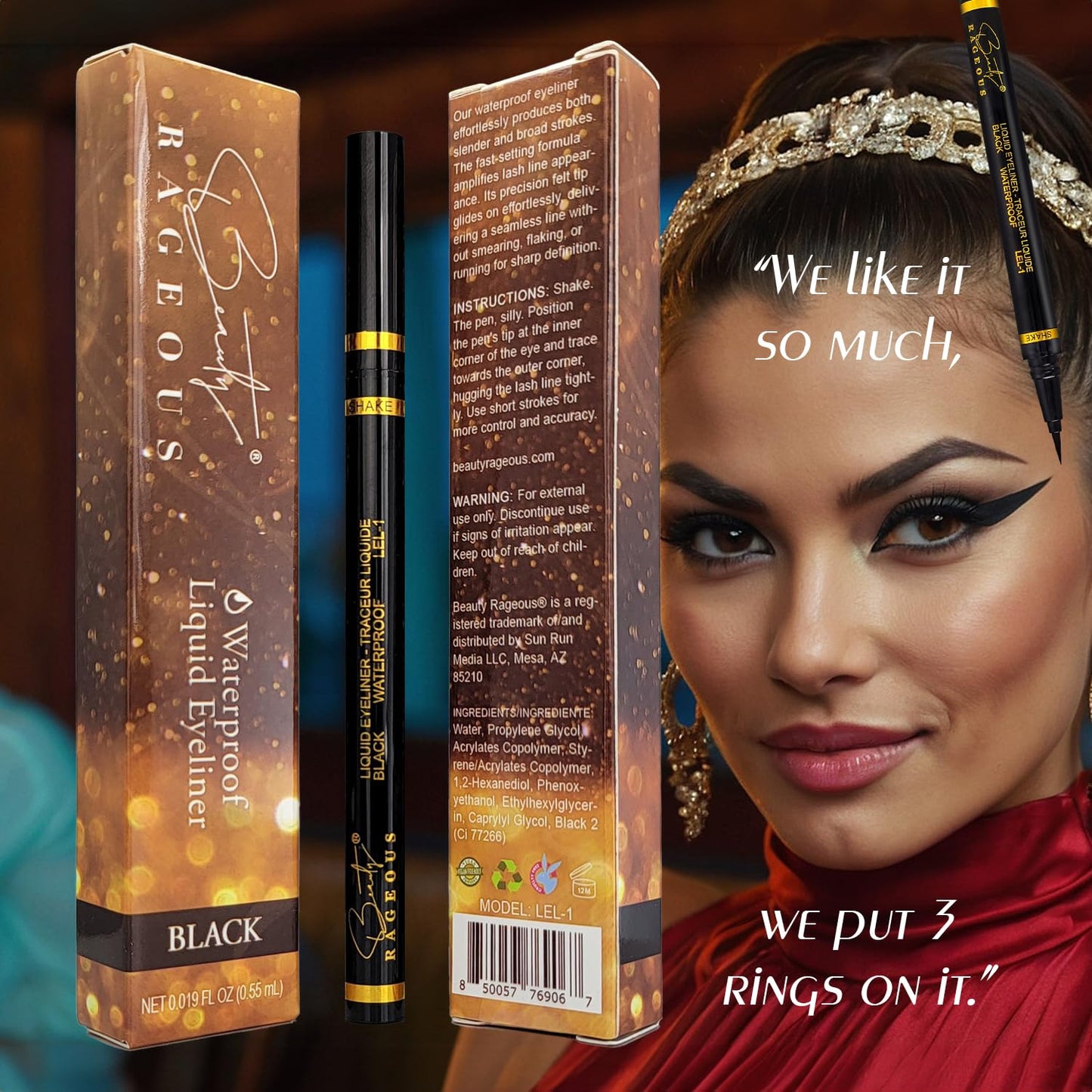 Beauty Rageous - Liquid Black Eyeliner - Waterproof, Smear-Resistant (LEL-1), Vegan, Cruelty-Free