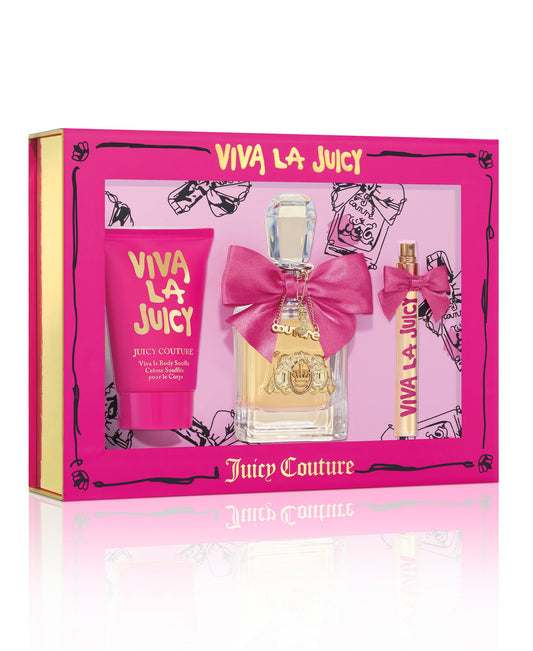 Juicy Couture Viva La Juicy Eau De Parfum 3 Piece Fragrance Gift Set, Includes EDP Spray, Mini Women's Perfume & Body Lotion - Floral & Sweet, Travel Size, 3.4 fl oz