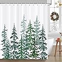 JOOCAR Christmas Shower Curtain Green Tree White Snow Landscape Waterproof Fabric Shower Curtains for Bathroom Farmhouse Rustic Modern Bath Curtain…