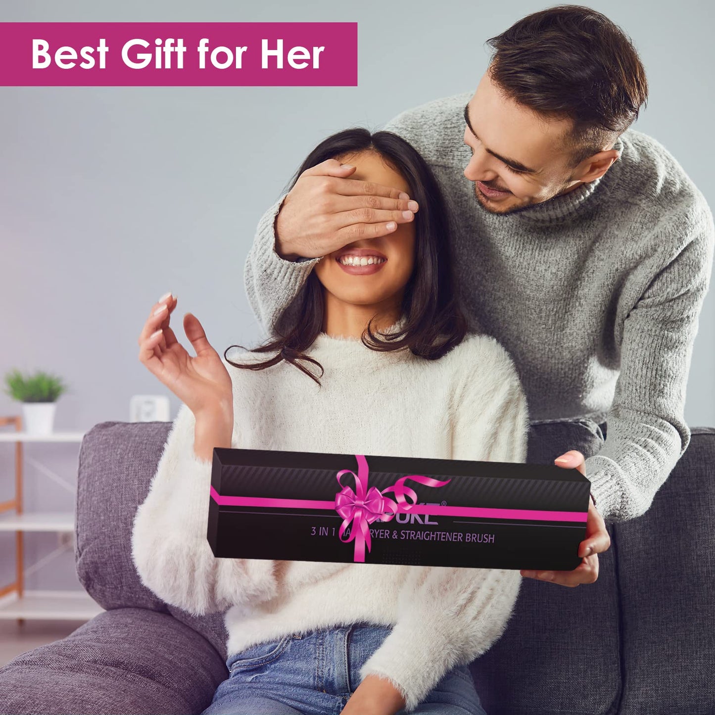 APOKE 3 in 1 Hair Dryer Brush Professional 1200W Powerful Ceramic Tourmaline 3 Heat/2 Speed Settings One Step Hair Dryer and Styler (Gray)