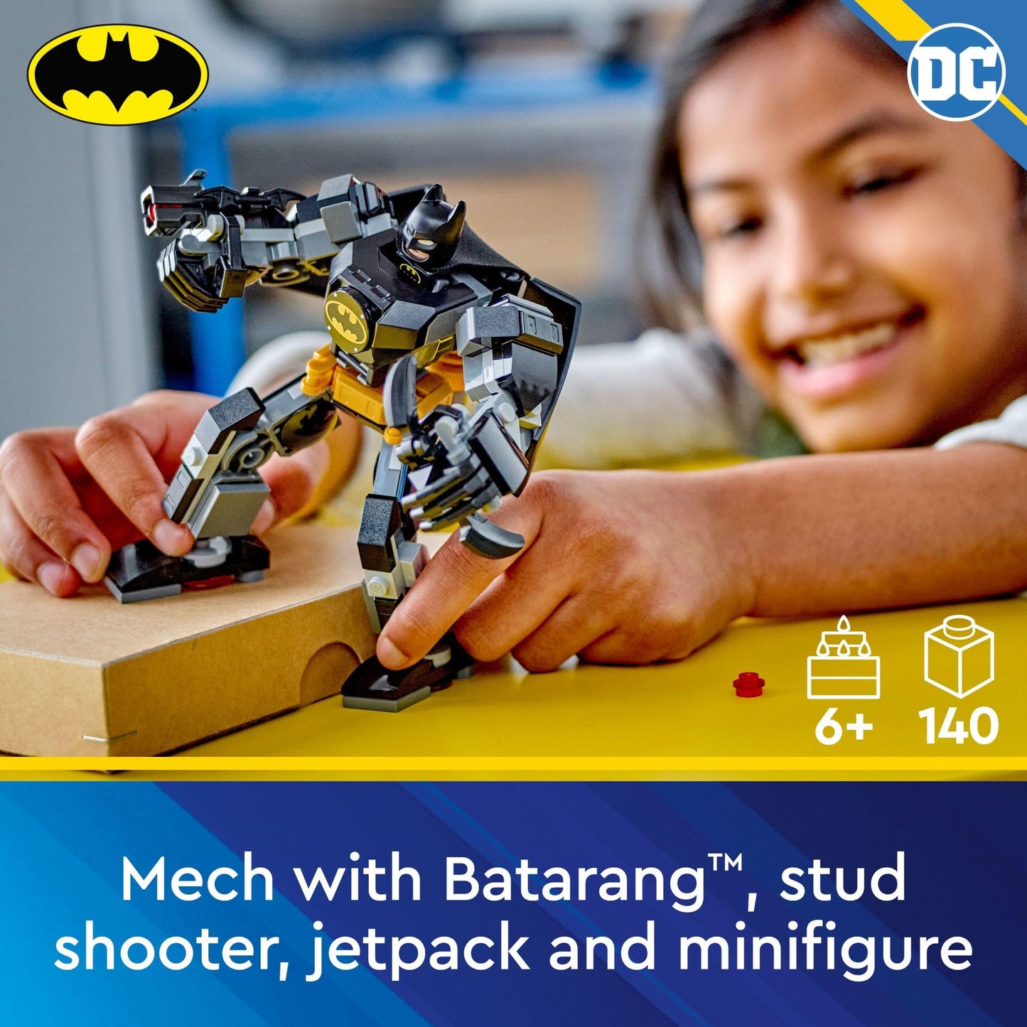 LEGO DC Batman Mech Armor Toy – Buildable Robot Action Figure with Batman Minifigure, Superhero Gift for Kids & Fans Ages 6+, 76270