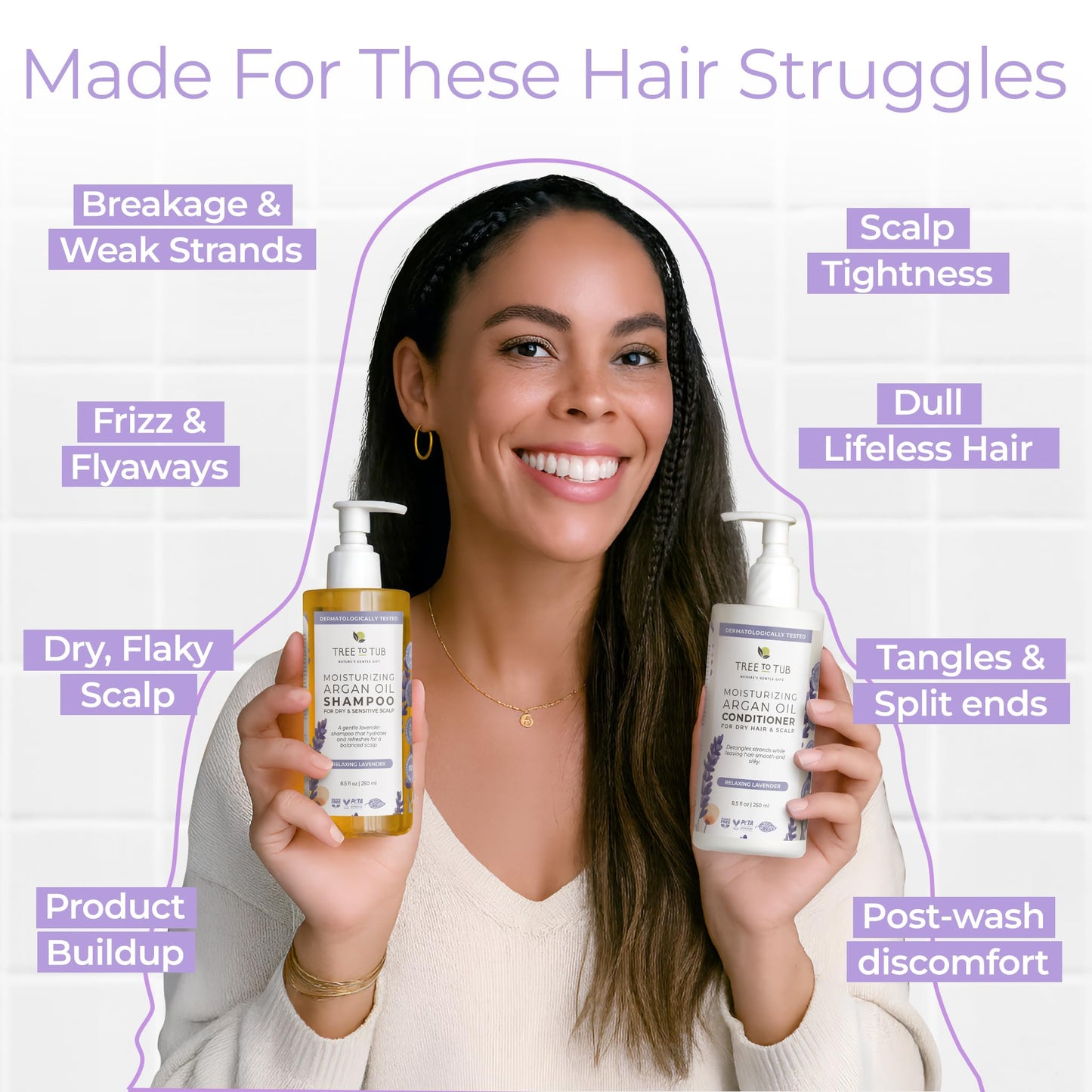 Tree To Tub Lavender Shampoo and Conditioner Set for Dry Hair, Dry Scalp, Frizz - Moisturizing Argan Oil Shampoo and Conditioner for Women & Men