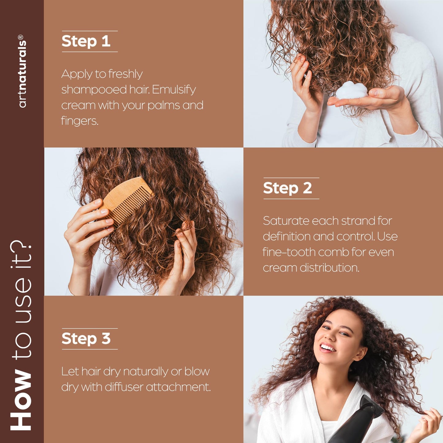 Artnaturals Curl Defining Cream-Moisturizer & Enhancer w/Almond, Jojoba & Argan Oil & Natural Frizz Control - for Wavy & Curly Hair Products - Sulfate