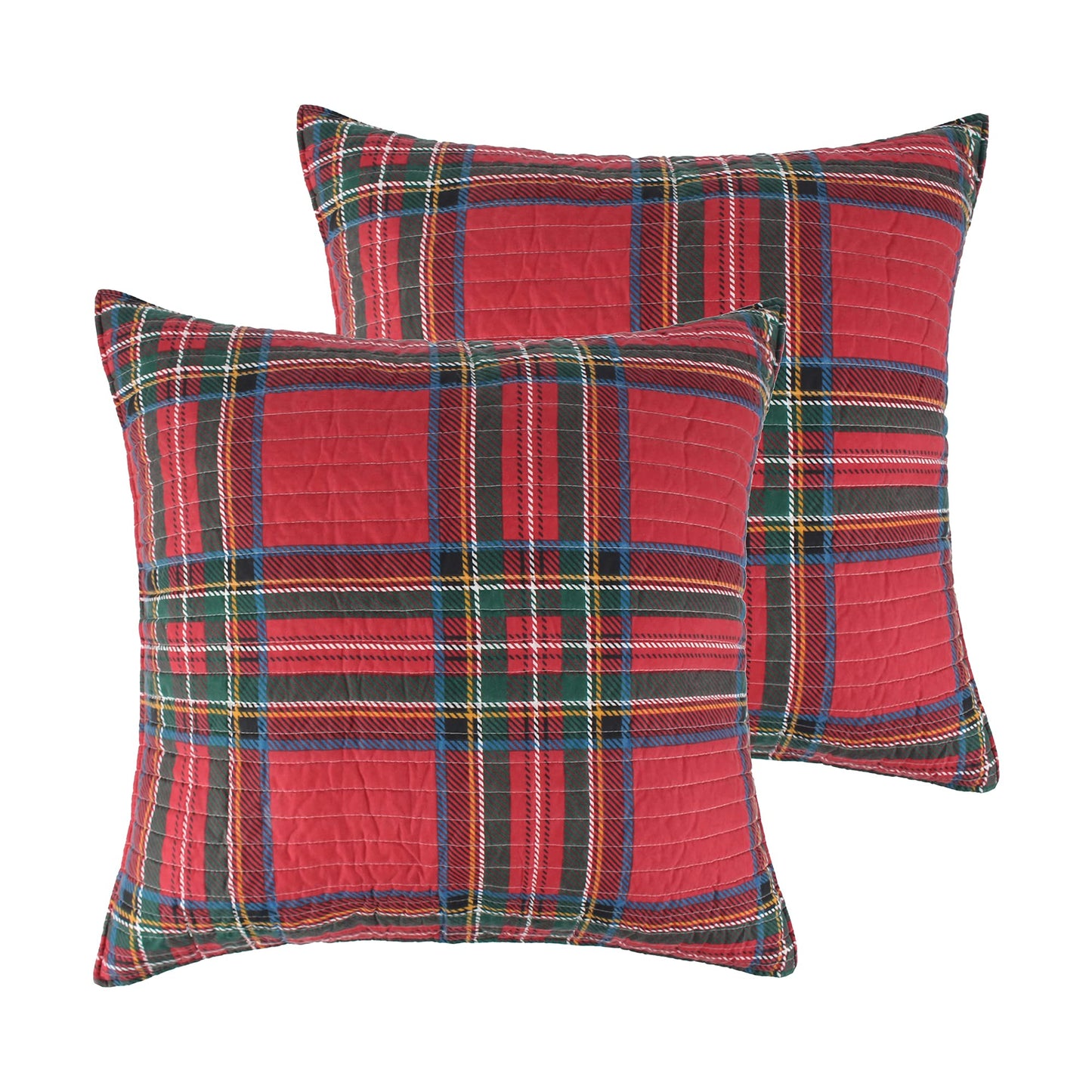 Levtex Home - Spencer Plaid Quilted Euro Sham (26x26in.) - Christmas Tartan Plaid - Red, Green, Black - No Insert - Set of 2
