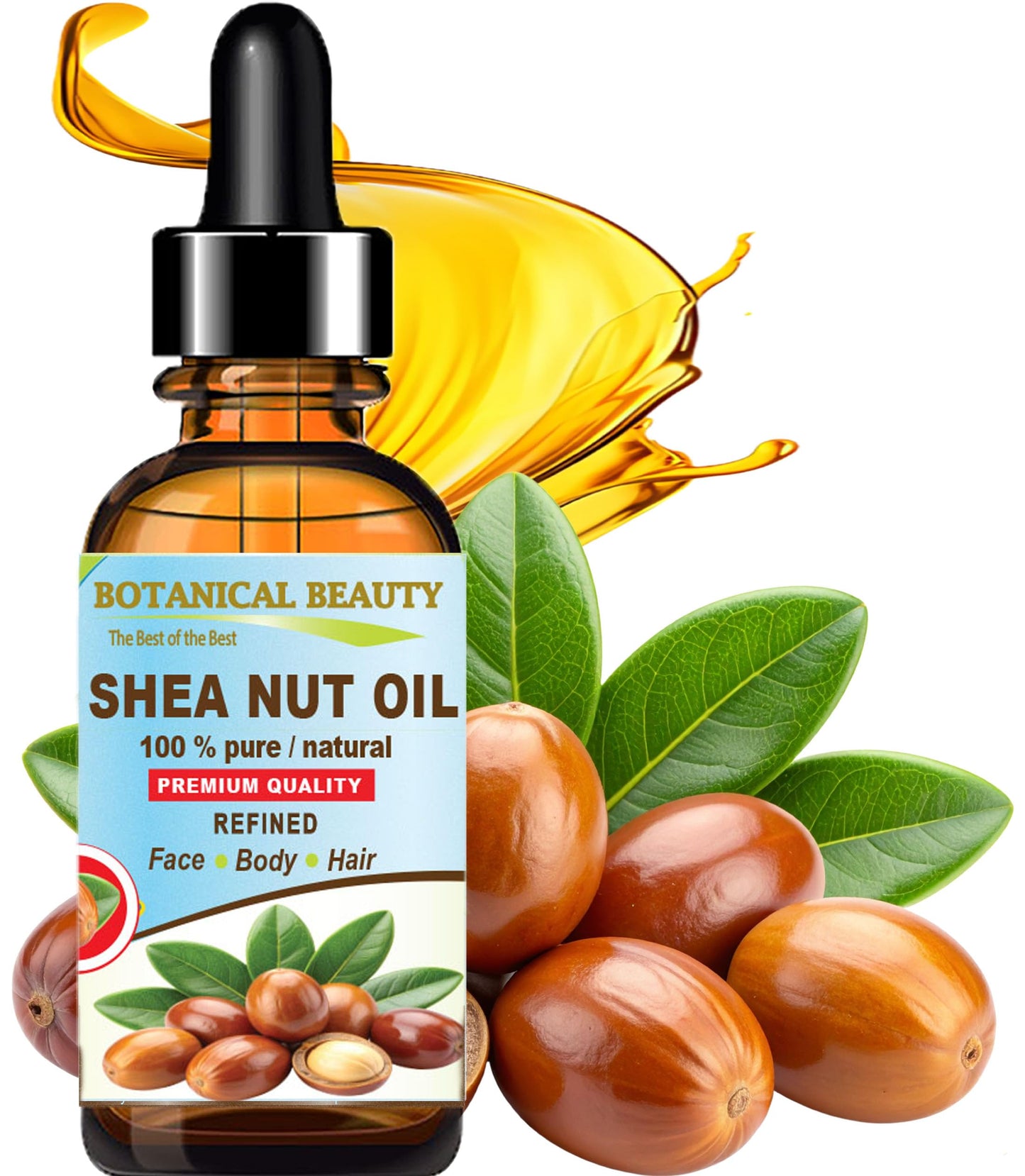 Botanical Beauty SHEA NUT OIL 100% Pure Natural Undiluted Refined Cold Pressed Carrier Oil for Face, Skin, Hair, Lip, Nails. (Karite) Nut Oil. Rich in