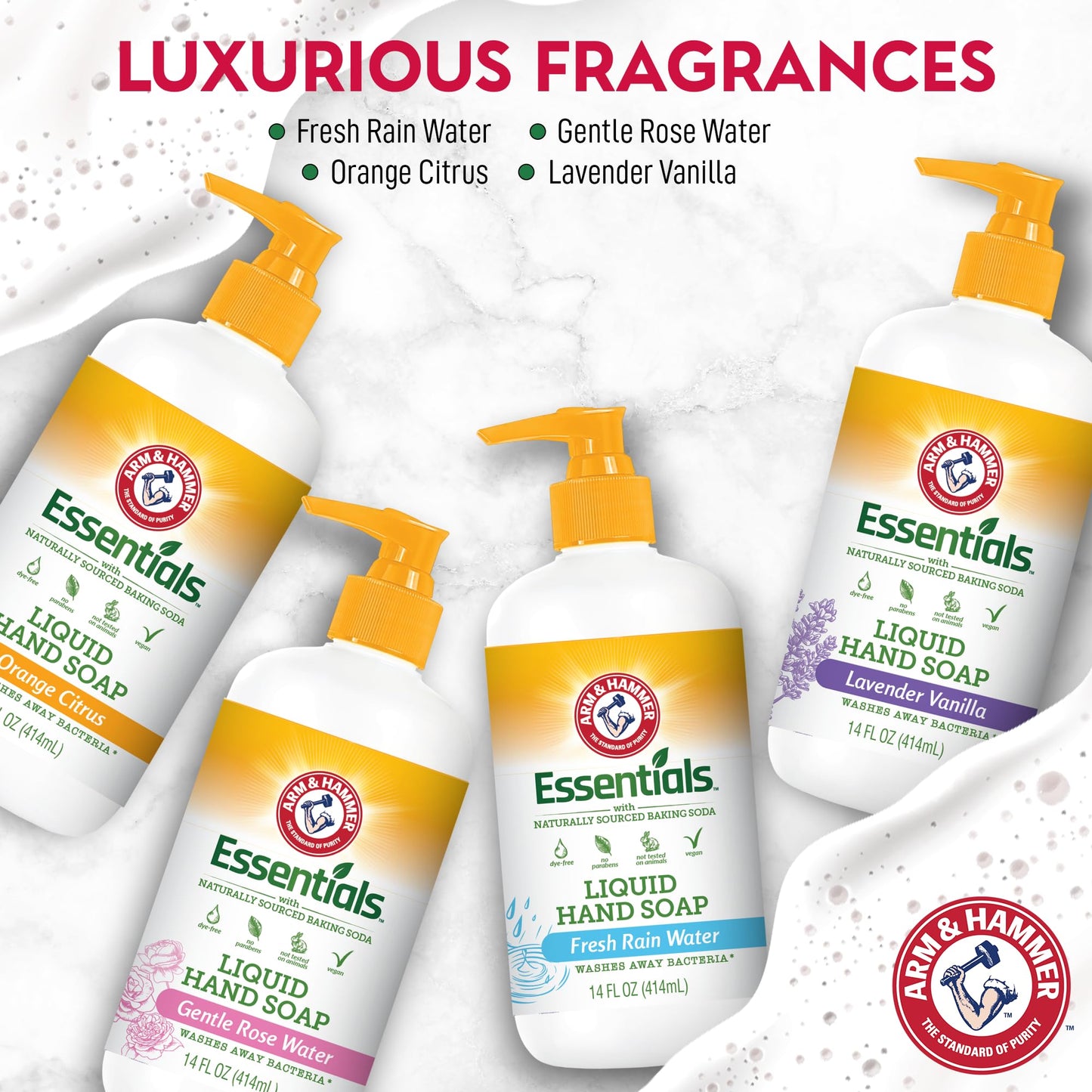 Arm & Hammer Liquid Hand Soap for Skin Cleaning - Cleanser for Kitchen & Bathroom with Orange Citrus Scent - Natural Hand Soap Cleanses, Softens 14 FL