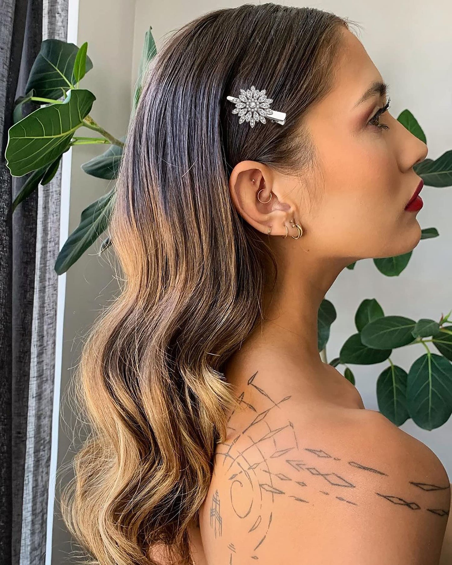 Crystal Hair Clips Large Sparkle Rhinestone Flower Design Alligator Metal Clip Non-Slip Floral Duckbill Hairpins Bling French Fancy Hair Barrettes
