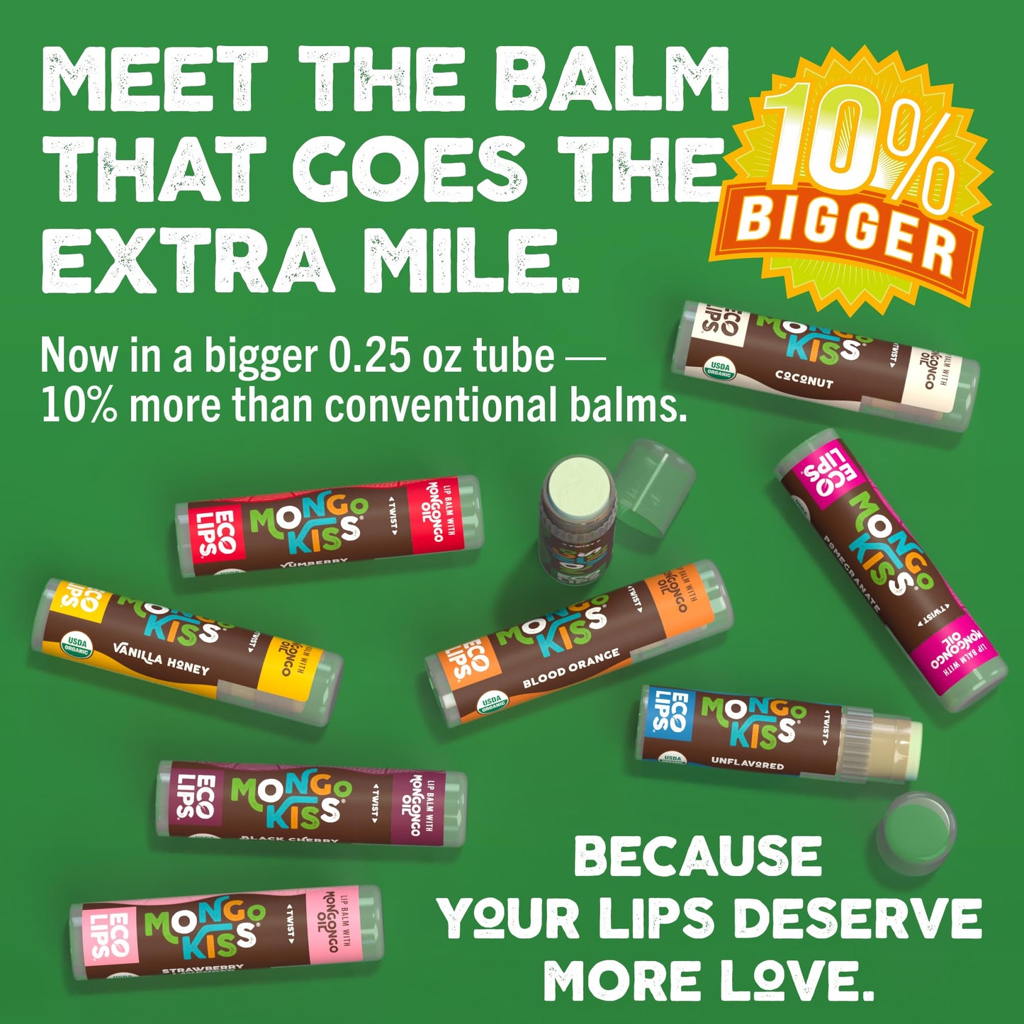 LIP BALM Mongo Kiss 6-Pack (6 tubes) Vanilla Honey by Eco Lips 100% Organic Beeswax & Cocoa Butter Lip Care with Organic Mongongo Oil - Soothe