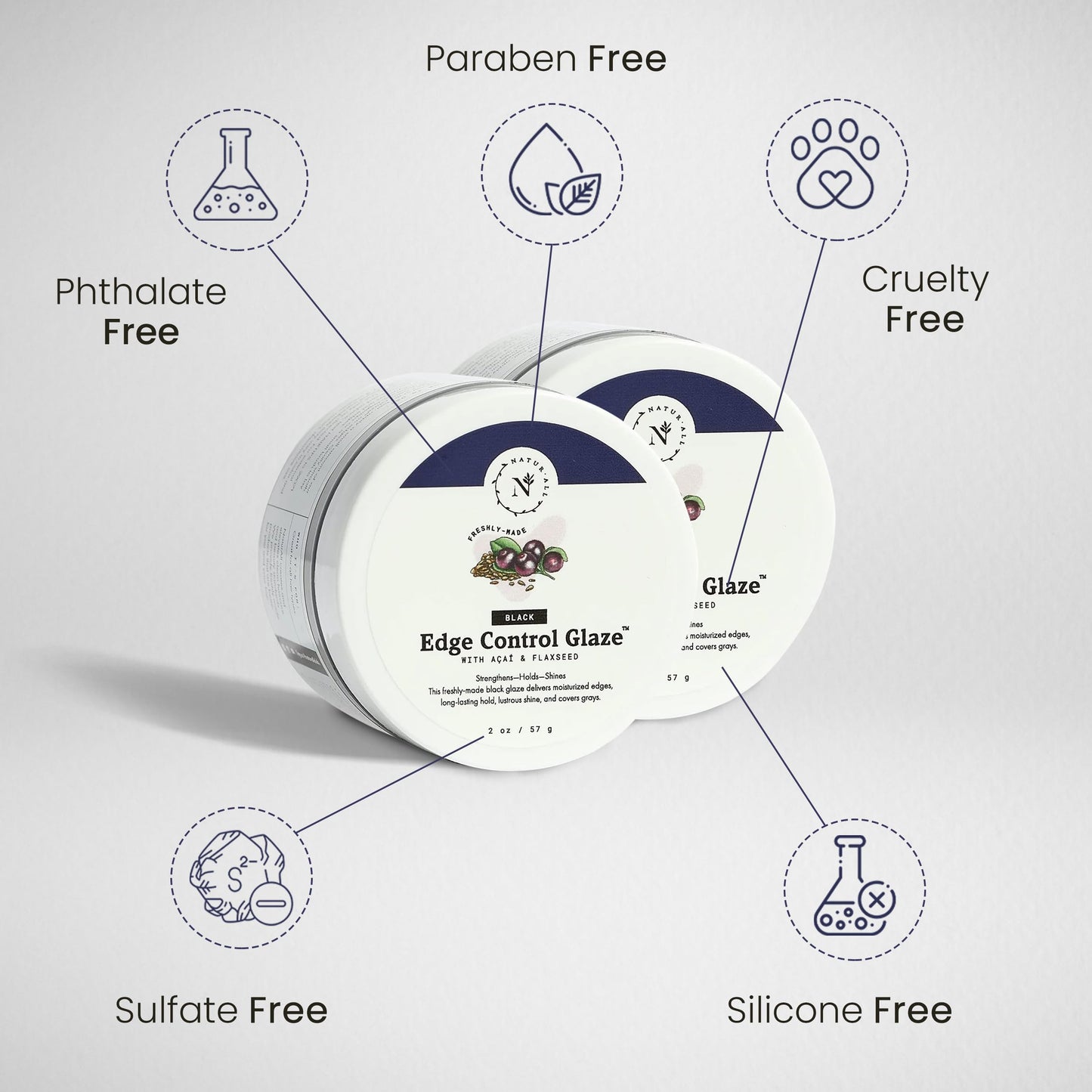 NaturAll Black Edge Control Gel - Acai & Flaxseed Infused Medium Hold Booster & Fixer for Thin Hair Edges 2 Oz.