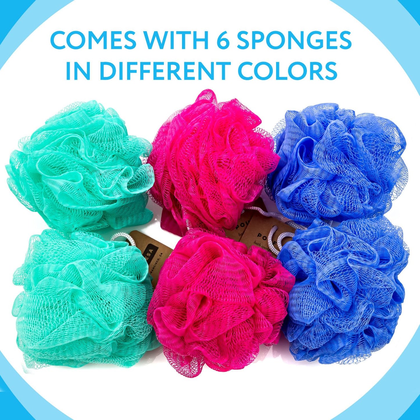 IMPRESA Mesh Bath & Shower Loofah Sponges - 5-Inch - Pack of 6 Gentle Exfoliating Body Scrubber & Bath Pouf - Home & Travel Loofah Pack - Durable