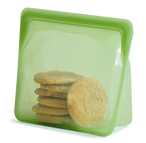 Stasher Premium Silicone Reusable Food Storage Stand-Up Bag Mega, Green, Microwave, Sous Vide, Dishwasher, Oven and Freezer Safe, BPA Free…
