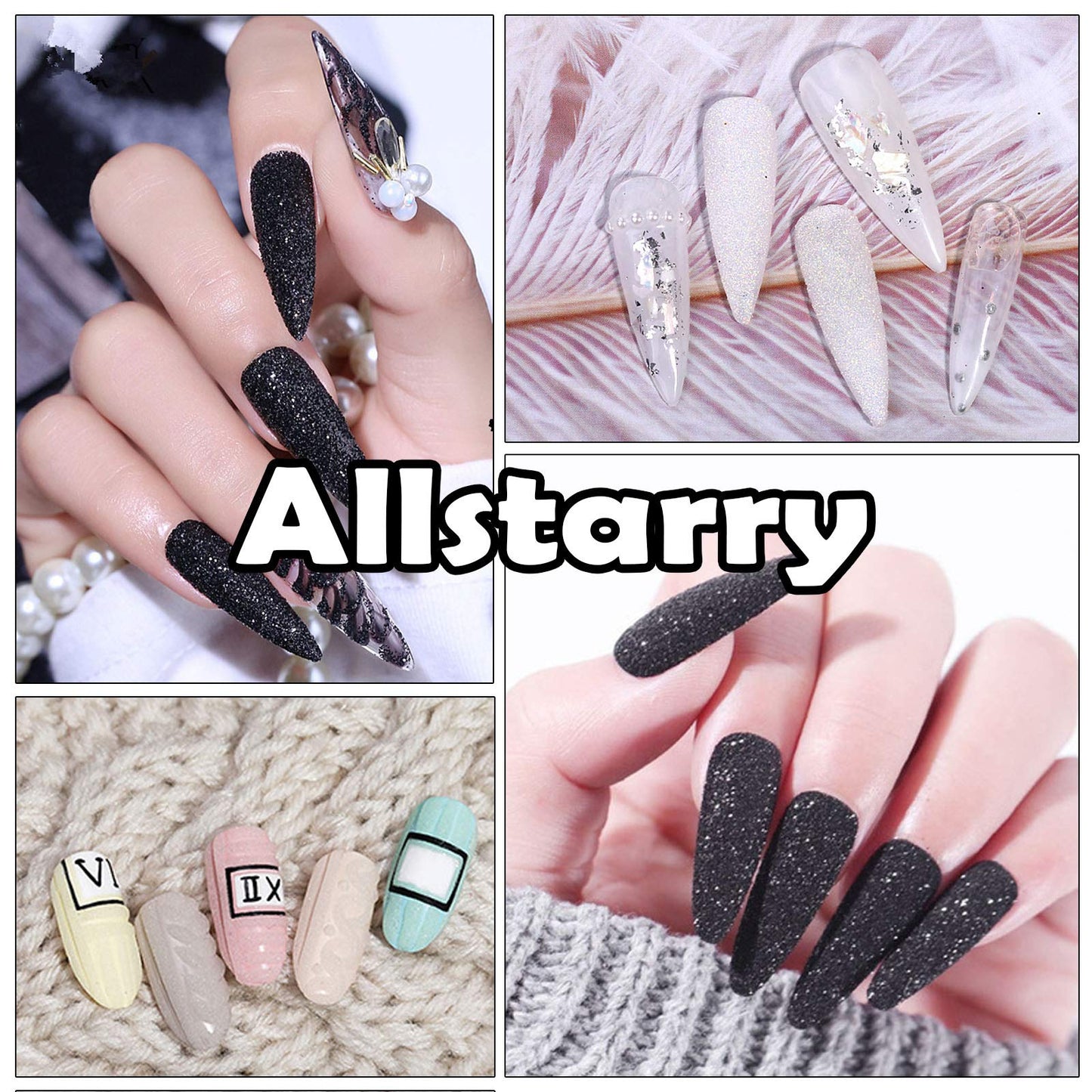 Allstarry 2 Colors Nail Glitter Dust - White Black Sand Powder Shining Sugar Effect Glitter Candy Coat Cosmetic Festival DIY Nail Art Decoration
